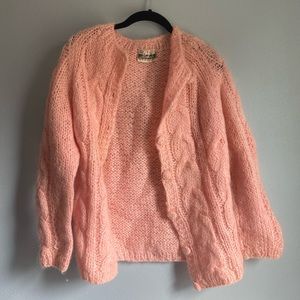 Pink and peach fuzzy and cozy vintage knit sweater